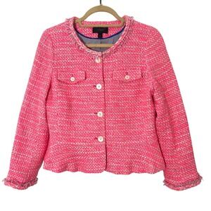 J.Crew Blazer Jacket Pink Tweed Peplum Fringe Preppy Old Money Work Wear Sz 10